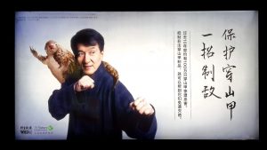 Jackie Chan con pangolín para campaña de conservación